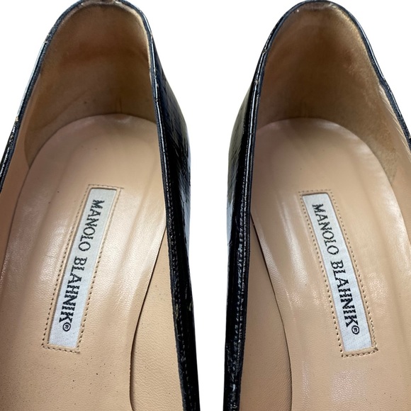 Manolo Blahnik Textured Black Patent Pointed Toe 3” Heel Leather Pumps Size 39 - Picture 6 of 16
